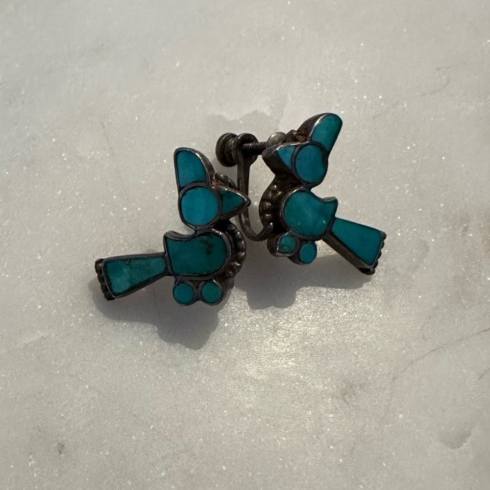 Turquoise Clip On Bird Earrings